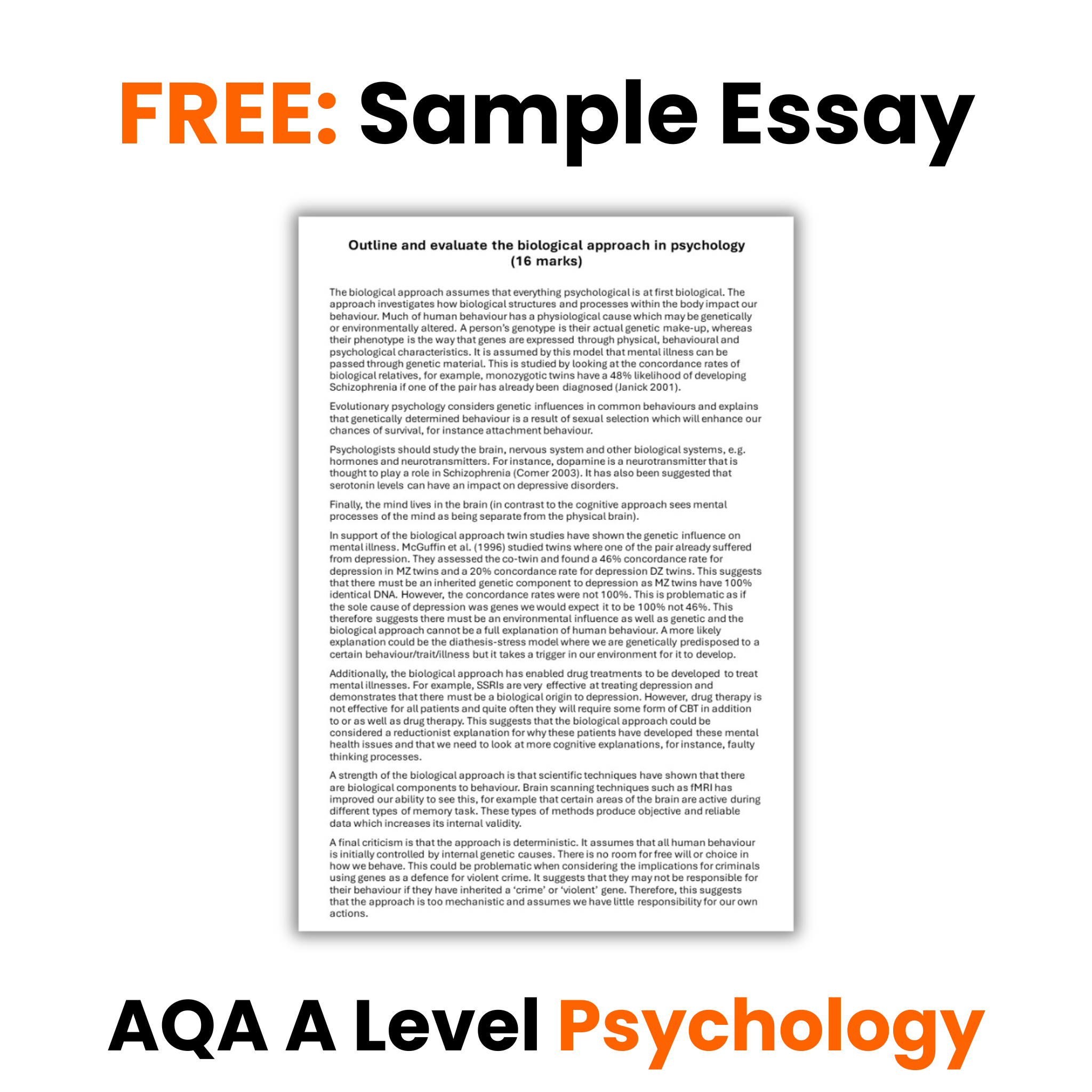 FREE Biological Approach Sample Essay | A Level Psychology (AQA)