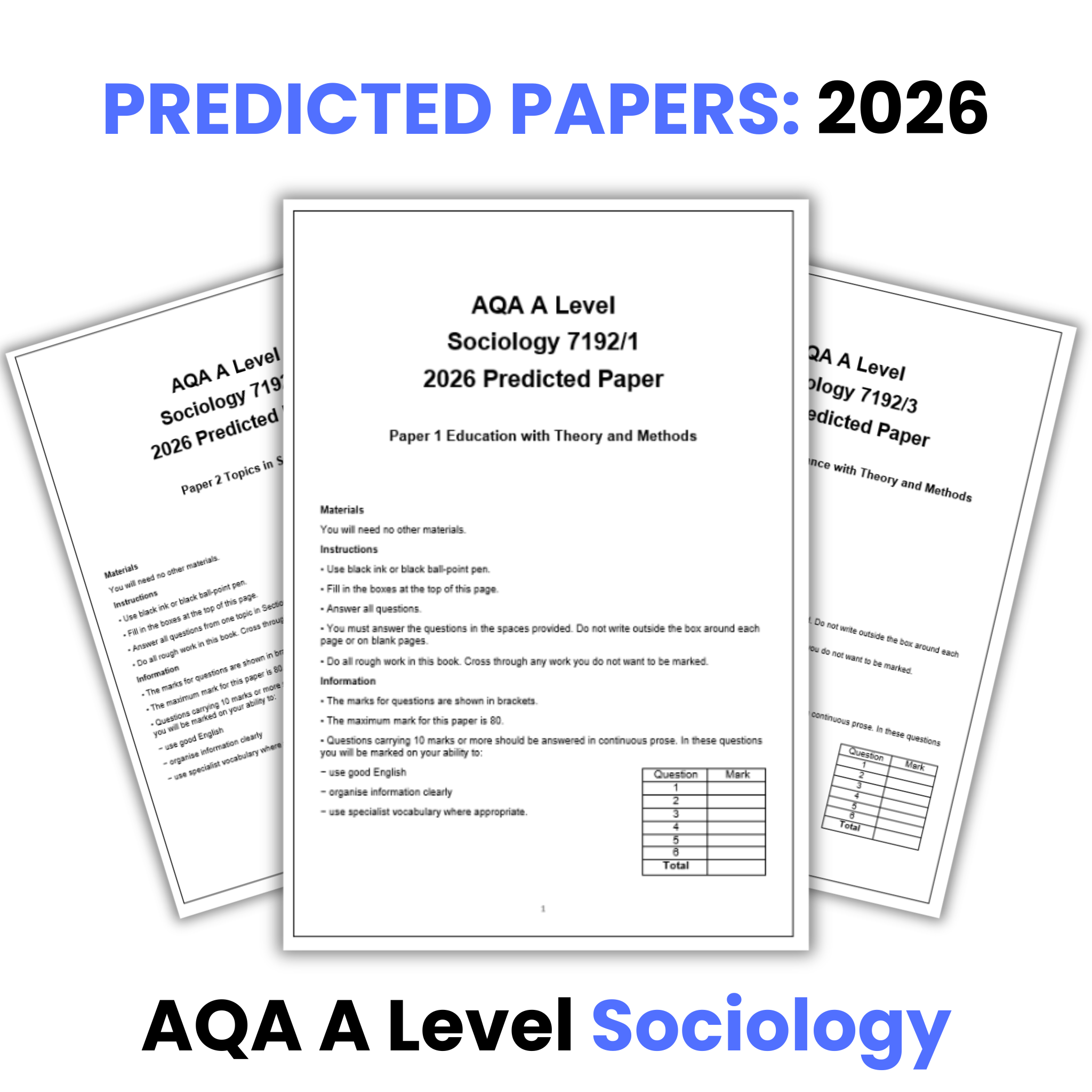 2026 Predicted Papers | A Level Sociology (AQA)